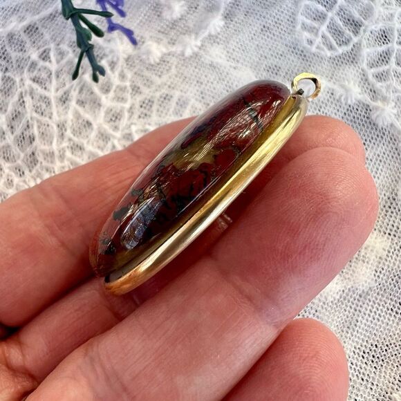 Vintage Reversible Agate & Pink Quartz 12KT Gold Fill Pendant - Picture 9 of 10